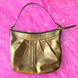 🌟RARE VINTAGE COACH 🤩 Metallic Gold Leather Satchel 🌟 D0993